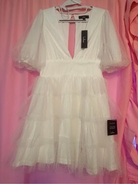 Lulu's White Dotted Tulle Mini Dress